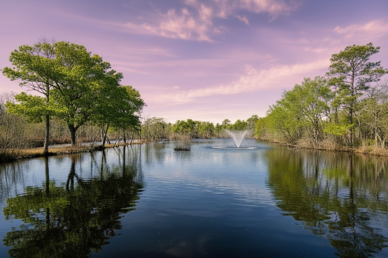 Water rising toward the sky and trees